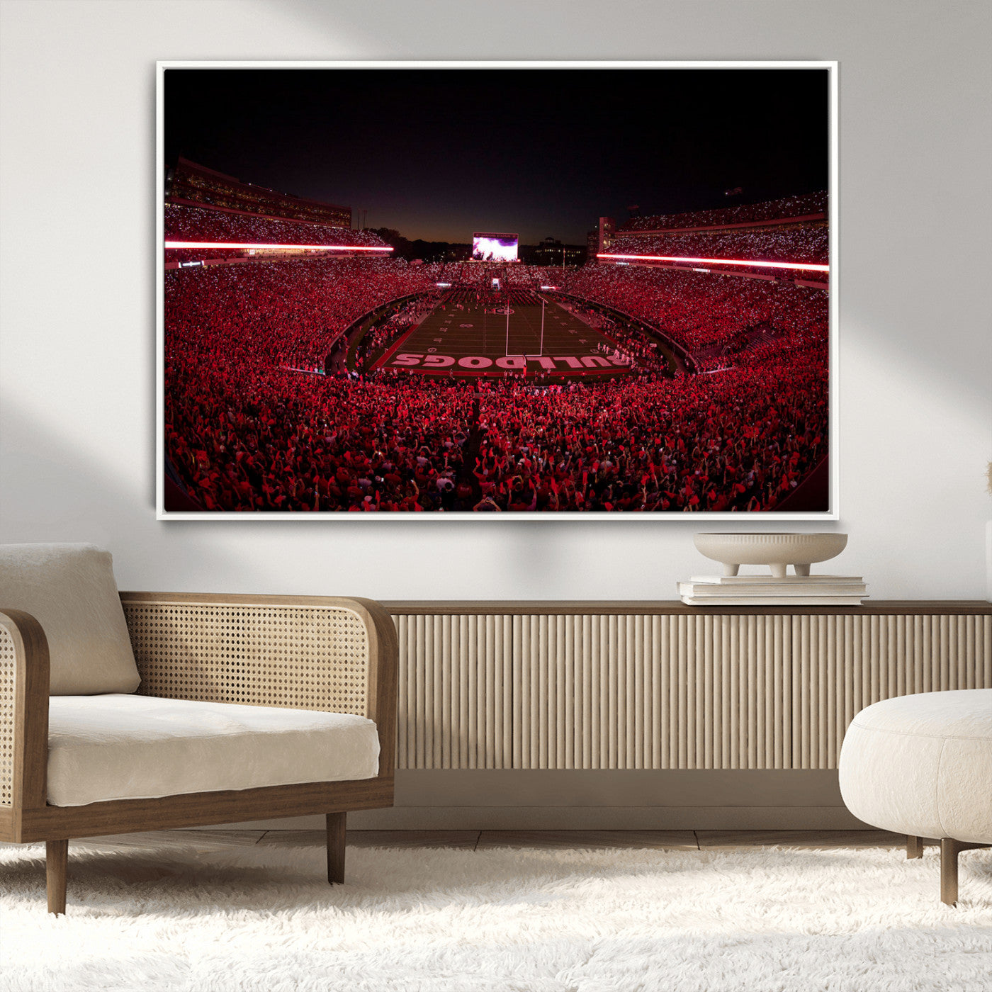 38331045-MGV-CV-36X24-Sanford Stadium Wall Art – Georgia Bulldogs Football Red Night Game Canvas Print, Electric College Sports Decor for Man Cave or