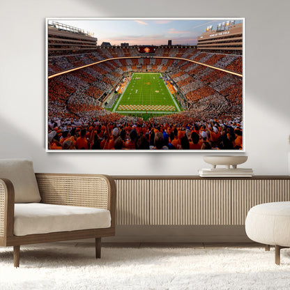 37160229-MGV-CV-36X24-Neyland Stadium Wall Art – Panoramic Tennessee Volunteers Sunset Canvas Print, Checkerboard Crowd Football Game Day Decor for