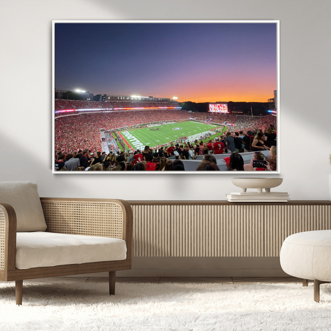 25139565-MGV-CV-36X24-Sanford Stadium Wall Art – Panoramic Georgia Bulldogs Sunset Football Game Canvas Print, Red Crowd Sports Decor for Office, Man