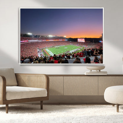 25139565-MGV-CV-36X24-Sanford Stadium Wall Art – Panoramic Georgia Bulldogs Sunset Football Game Canvas Print, Red Crowd Sports Decor for Office, Man
