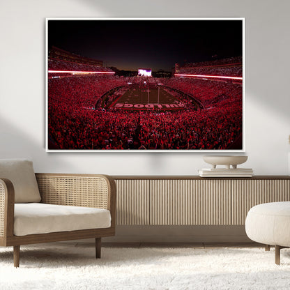 38331045-MGV-CV-36X24-Sanford Stadium Wall Art – Panoramic Georgia Bulldogs Red Light Game Football Canvas Print, Night Crowd Sports Decor for Office,