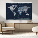 76726424-MGV-CV-36X24-Personalized World Map Wall Art – Navy Blue & Grey Adventure Travel Map with Custom Family or Couple Names, Modern Wall Decor for