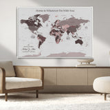 33204797-MGV-CV-36X24-Personalized World Map Wall Art – Burgundy & Grey Adventure Travel Map with Custom Names, Romantic Wall Decor for Couples, Home or