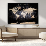 51488142-MGV-CV-36X24-Personalized World Map Wall Art – Dark Rustic Adventure Travel Map with Custom Names, Vintage Wall Decor for Couples, Families or