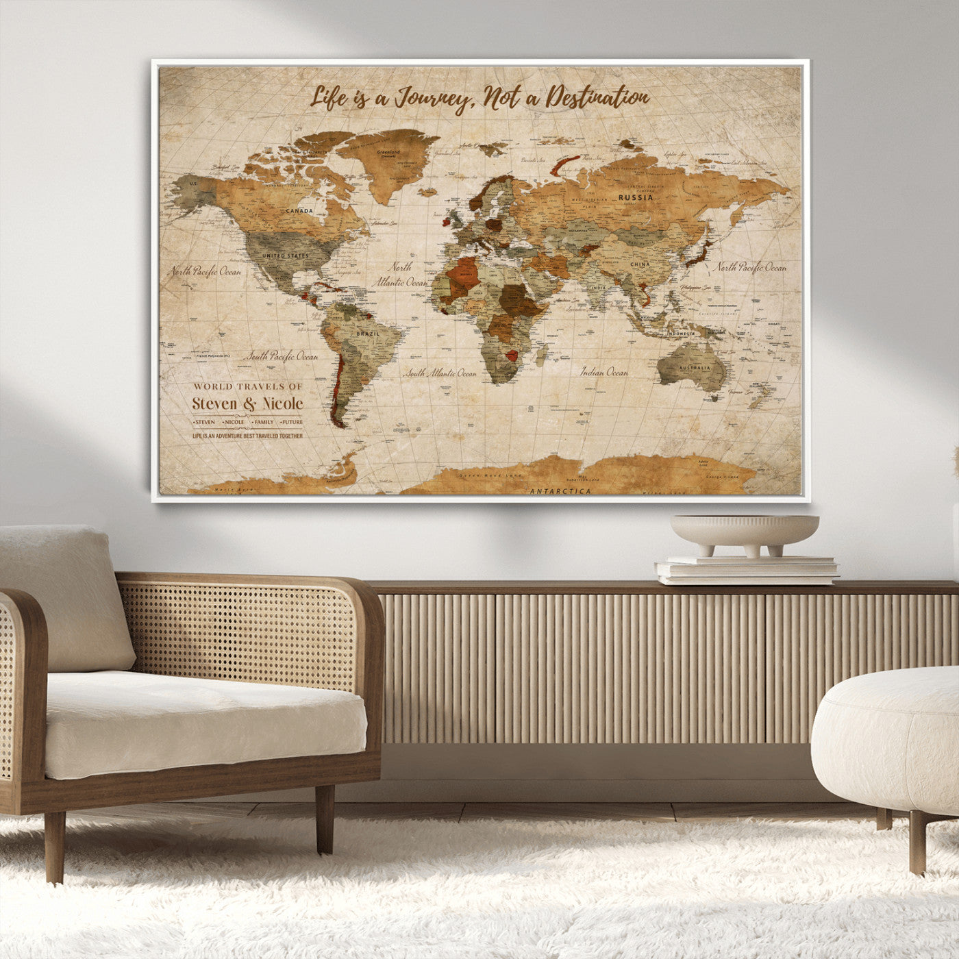 75179116-MGV-CV-36X24-Personalized World Map Wall Art – Rustic Vintage Travel Map with Custom Names, Inspirational Adventure Décor for Couples, Families