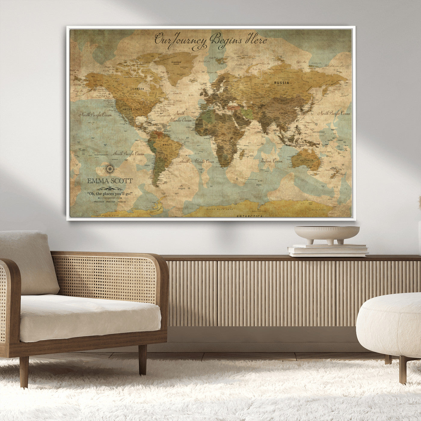 54795344-MGV-CV-36X24-Personalized World Map Wall Art – Vintage Adventure Travel Map with Custom Names, Rustic Wall Décor for Couples, Families