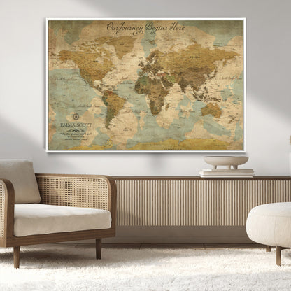 54795344-MGV-CV-36X24-Personalized World Map Wall Art – Vintage Adventure Travel Map with Custom Names, Rustic Wall Décor for Couples, Families