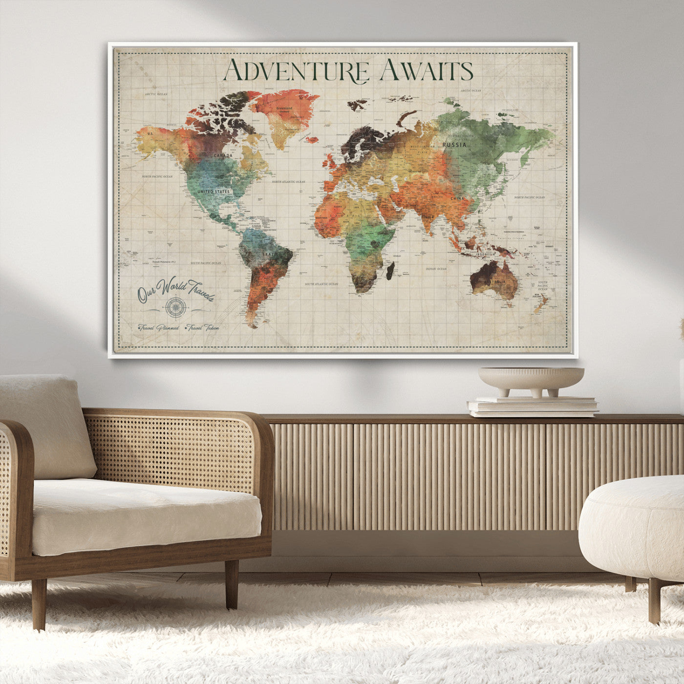 24737989-MGV-CV-36X24-Personalized World Map Wall Art – Colorful Vintage Adventure Travel Map with Custom Names, Unique Wall Decor for Couples,