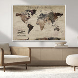 78610079-MGV-CV-36X24-Personalized World Map Wall Art – Vintage Rustic Travel Map with Custom Family Name, Adventure Wall Decor for Home, Family Gift or