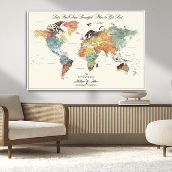10311652-MGV-CV-36X24-Personalized World Map Wall Art - Watercolor Travel Map with Custom Names Minimalist Design for Couples&Families - Decor for Home,