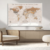 34289723-MGV-CV-36X24-Personalized World Map Wall Art – Elegant Beige and Brown Adventure Map Canvas Print for Family Home, Living Room, Study or Office