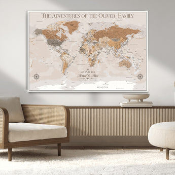 34289723-MGV-CV-36X24-Personalized World Map Wall Art – Elegant Beige and Brown Adventure Map Canvas Print for Family Home, Living Room, Study or Office