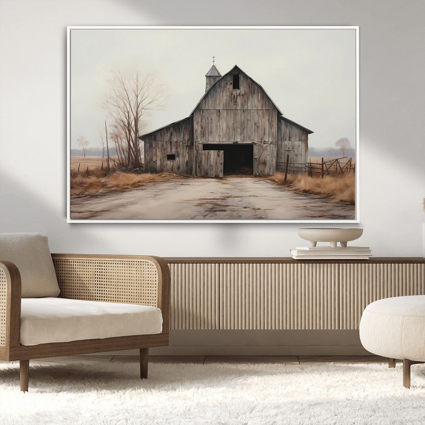 90499-MGV-CV-36X24-Old Barn Wall Art Canvas Print, Framed Rustic Barn Art Picture Print, Abandoned Farm Perfect Rustic Farmhouse Decor Artwork