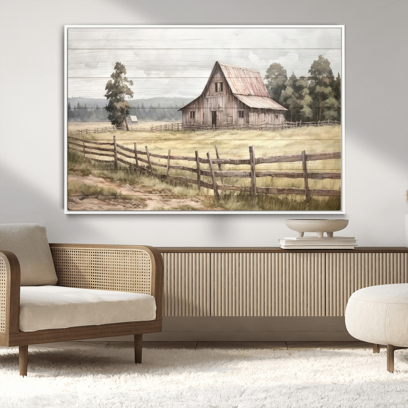 91345-MGV-CV-36X24-Rustic Barn Wall Art Canvas Print, Framed Countryside Farm Art Picture Print, Vintage Farm Perfect Rustic Farmhouse Decor Artwork