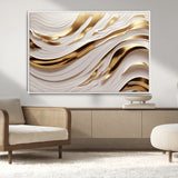 41237-MGV-CV-36X24-Gold Waves Wall Art Canvas Print, Framed Elegant Flow Art Picture Print, Luxury Layers Perfect Minimal Luxe Decor Artwork