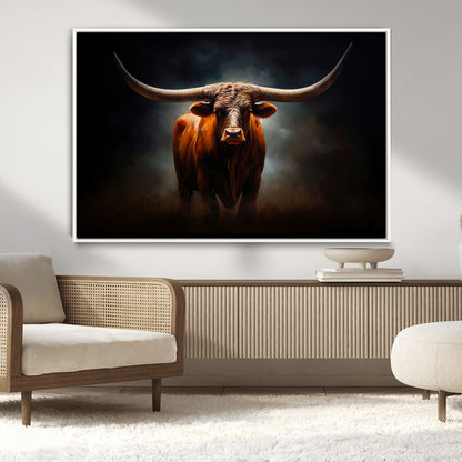 12484-MGV-CV-36X24-Texas Longhorn Wall Art Canvas Print, Framed Western Bull Art Picture Print, Moody Cattle Perfect Moody Western Decor Artwork