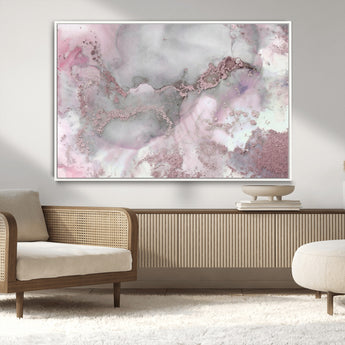 16416-MGV-CV-36X24-Blush Marble Wall Art Canvas Print, Framed Rose Gold Art Picture Print, Pink Cloudy Perfect Modern Glam Decor Artwork