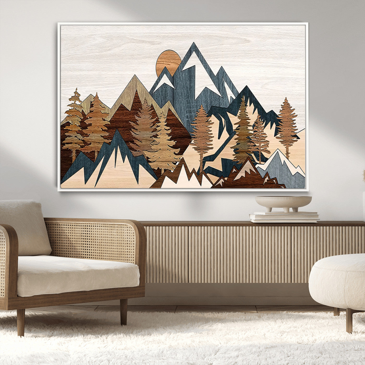 80300-MGV-CV-36X24-Geometric Mountains Wall Art Canvas Print, Framed Stylized Trees Art Picture Print, Graphic Forest Perfect Rustic Abstract Decor