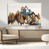 80300-MGV-CV-36X24-Geometric Mountains Wall Art Canvas Print, Framed Stylized Trees Art Picture Print, Graphic Forest Perfect Rustic Abstract Decor
