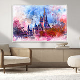15129-MGV-FC-36X24_White-Disney Castle Wall Art Canvas Print, Framed Cinderella Palace Art Picture Print, Fantasy Kingdom Perfect Whimsical Fairytale Decor