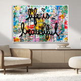 36856-MGV-FC-36X24_White-Life Is Beautiful Wall Art – Colorful Graffiti Canvas Print, Modern Street Style Artwork, Inspirational Decor for Living Room,