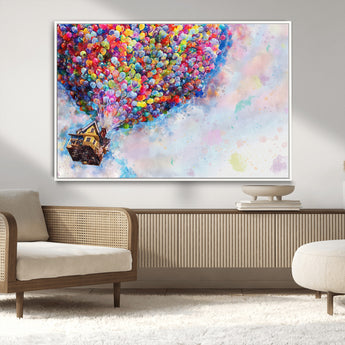 18792-MGV-FC-36X24_White-Up Movie House Wall Art Canvas Print, Framed Carls Journey Art Picture Print, Up Inspired Perfect Animated Whimsical Decor Artwork