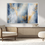 41836-MGV-FC-36X24_White-Abstract Gold Wall Art Canvas Print, Framed Blue Layers Art Picture Print, Elegant Cloud Perfect Elegant Minimalist Decor Artwork