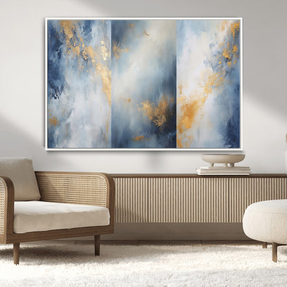 41836-MGV-CV-36X24-Abstract Gold Wall Art Canvas Print, Framed Blue Layers Art Picture Print, Elegant Cloud Perfect Elegant Minimalist Decor Artwork