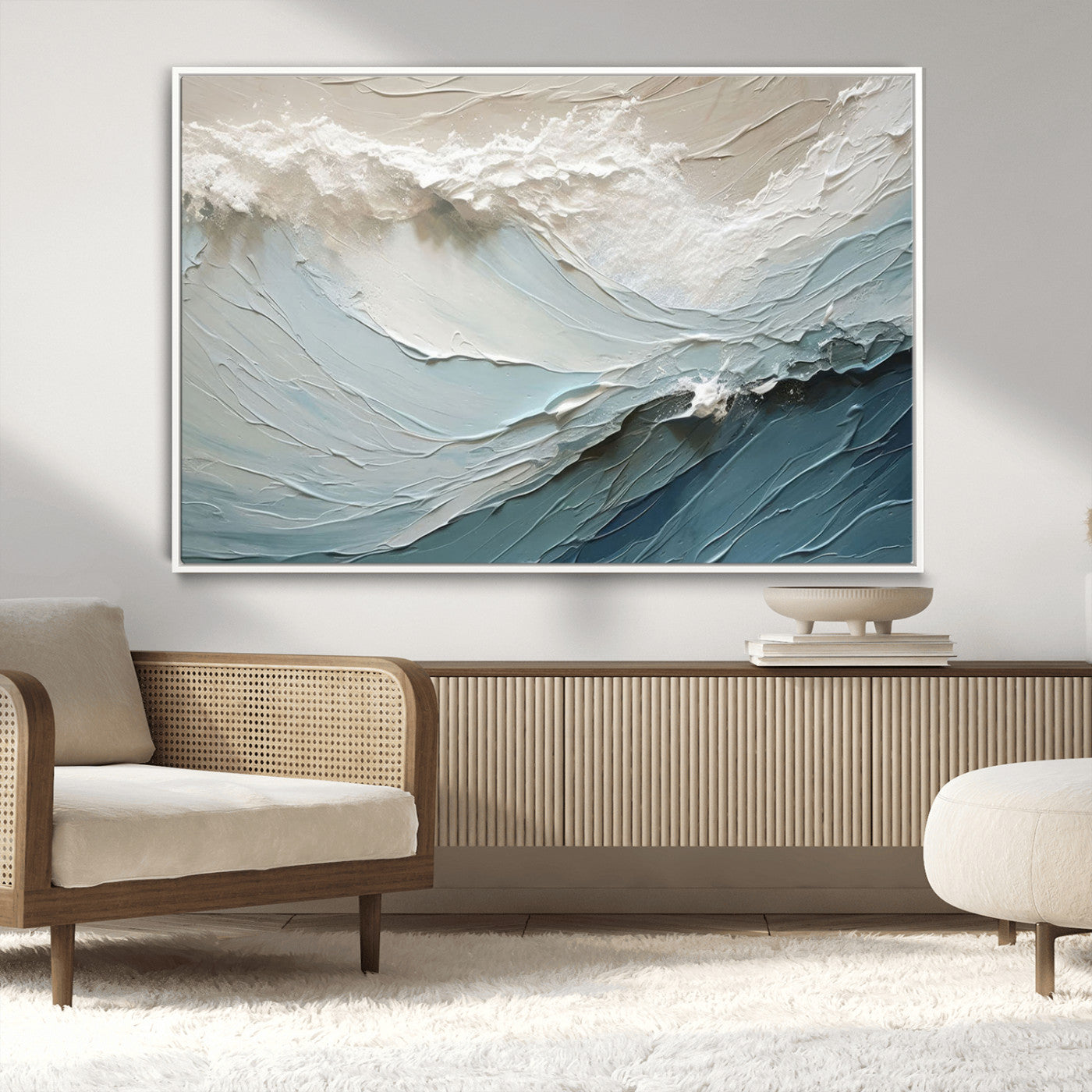 53646-MGV-CV-36X24-Ocean Wave Wall Art Canvas Print, Framed Textured Seascape Art Picture Print, Modern Ocean Perfect Minimal Coastal 2/2 Decor