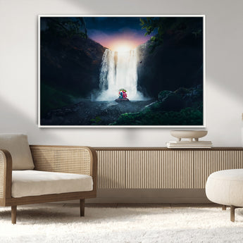 56359-MGV-FC-36X24_White-Lilo Stitch Wall Art Canvas Print, Framed Stitch Angel Art Picture Print, Cartoon Waterfall Perfect Tropical Fantasy Decor Artwork