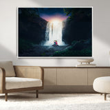 56359-MGV-CV-36X24-Lilo Stitch Wall Art Canvas Print, Framed Stitch Angel Art Picture Print, Cartoon Waterfall Perfect Tropical Fantasy Decor Artwork