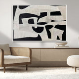 33714-MGV-CV-36X24-Monochrome Design Wall Art Canvas Print, Framed Modern Linework Art Picture Print, Textured Shapes Perfect Monochrome Modern Decor