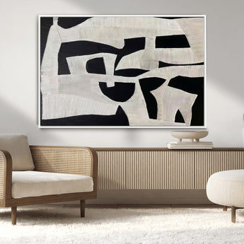 33714-MGV-CV-36X24-Monochrome Design Wall Art Canvas Print, Framed Modern Linework Art Picture Print, Textured Shapes Perfect Monochrome Modern Decor