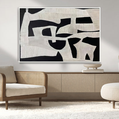 33714-MGV-CV-36X24-Monochrome Design Wall Art Canvas Print, Framed Modern Linework Art Picture Print, Textured Shapes Perfect Monochrome Modern Decor