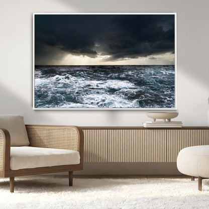 51359-MGV-FC-36X24_White-Stormy Ocean Wall Art Canvas Print, Framed Moody Seascape Art Picture Print, Ocean Storm Perfect Dramatic Coastal Decor Artwork
