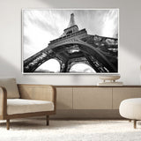40006-MGV-CV-36X24-Eiffel Tower Wall Art – Black and White Architectural Photo Print, Paris Inspired Decor for Bedroom, Office, Studio or Modern