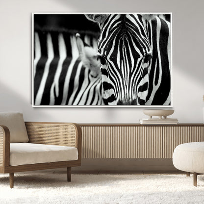 43631-MGV-CV-36X24-Zebra Wall Art – Black & White Safari Wildlife Canvas Print, Modern Animal Photography Decor for Living Room, Office, or Bedroom