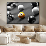 52108-MGV-CV-36X24-Precision Pool Table Wall Art – Close Up Yellow 1 Ball Canvas Print, Hand-Played Billiards Game Decor for Office, Game Room, or