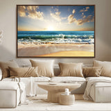 13139-MGV-CV-36X24-Sunrise Beach Wall Art – Ocean Waves and Golden Sand Canvas Print, Coastal Home Decor for Living Room, Bedroom, or Office