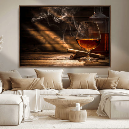 92305-MGV-CV-36X24-Whiskey & Cigar Wall Art – Moody Whiskey and Cigar Canvas Print, Sophisticated Bar or Home Lounge Decor for Office, Man Cave or