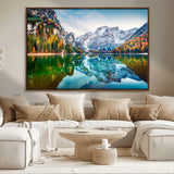 10402-MGV-CV-36X24-Snowy Mountain Lake Wall Art – Autumn Landscape Canvas Print with Reflection, Nature Decor for Living Room, Office, Bedroom or