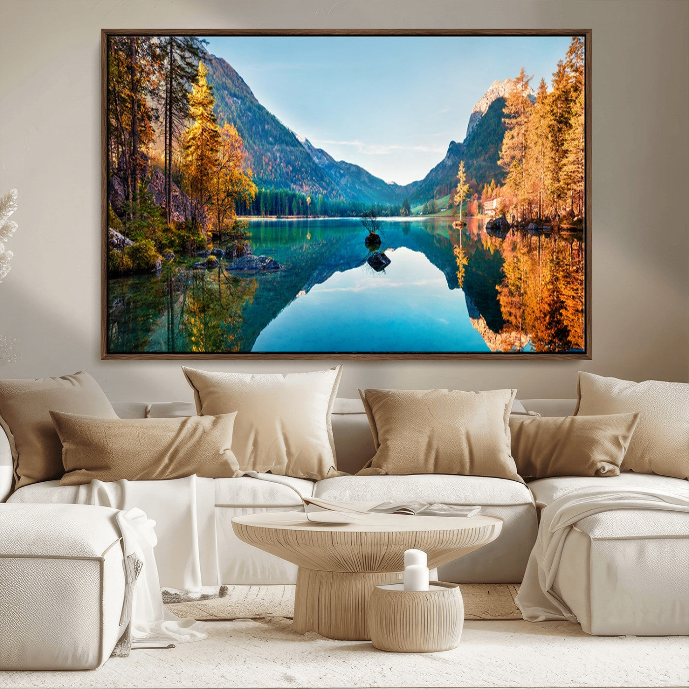 32962-MGV-FC-36X24_Walnut-Mountain Lake Wall Art – Tranquil Autumn Landscape Canvas Print, Nature Reflection Decor for Living Room, Bedroom, Office or Cabin