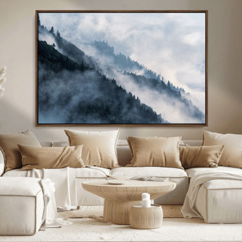 85737-MGV-CV-36X24-Misty Mountain Wall Art – Atmospheric Pine Forest Canvas Print with Fog and Mist, Calm Nature Decor for Living Room, Bedroom,