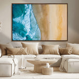 46640-MGV-CV-36X24-Aerial Beach Wall Art – Turquoise Waves and Golden Sand Canvas Print with Lone Surfer, Coastal Ocean Decor for Living Room,