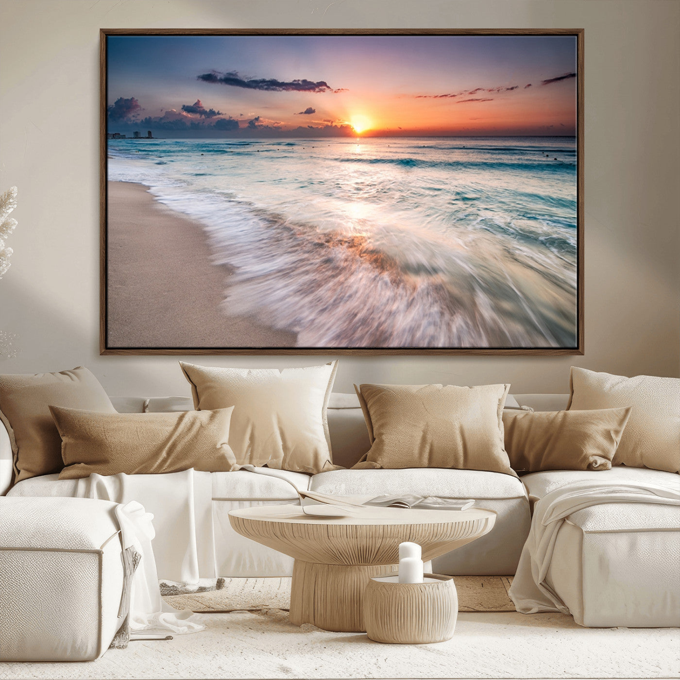 71849-MGV-CV-36X24-Sunrise Ocean Beach Wall Art – Serene Seascape Canvas Print with Gentle Waves, Coastal Nature Decor for Bedroom, Living Room or