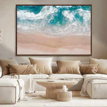 39236-MGV-CV-36X24-Ocean Beach Wall Art – Aerial View of Waves and Sand Canvas Print, Coastal Home Decor for Living Room, Bedroom, Office or Beach