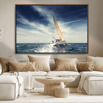 75430-MGV-FC-36X24_Walnut-Sailing Boat Wall Art – Dynamic Ocean Yacht Canvas Print, Nautical Decor for Living Room, Office, Beach House or Cabin