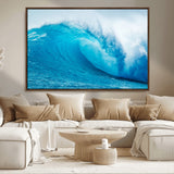 13117-MGV-FC-36X24_Walnut-Ocean Wave Wall Art – Dynamic Blue Surf Canvas Print, Coastal Beach Decor for Living Room, Bathroom, Office, or Beach House