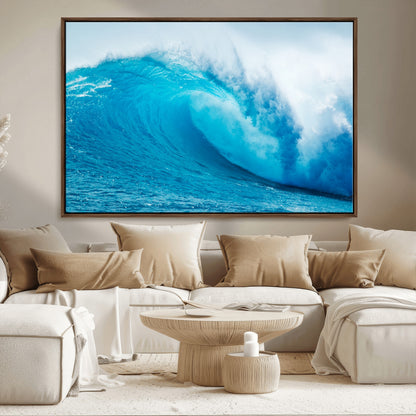 13117-MGV-FC-36X24_Walnut-Ocean Wave Wall Art – Dynamic Blue Surf Canvas Print, Coastal Beach Decor for Living Room, Bathroom, Office, or Beach House