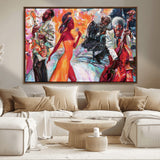 24452-MGV-FC-36X24_Walnut-Vibrant Jazz Musician Painting - Expressive Art Print of Live Jazz Band, Perfect Wall Decor for Music Lovers and Art Enthusiasts